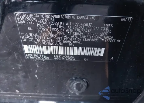 2013 Toyota Rav4 Le из США, поврежденный, VIN 2T3ZFREV5DW045998